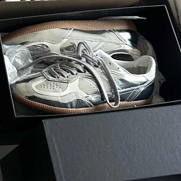 NWOT Alohas tb. 490 Leather Sneakers Rife Shimmer Silver Cream - Picture 7 of 7